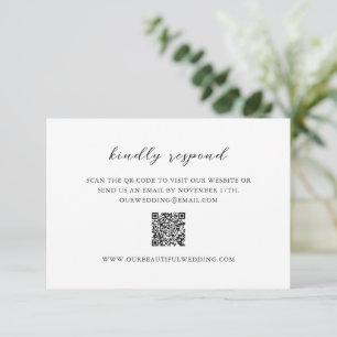 Cartão RSVP Casamento Limpo de Código QR Branco e Preto Simple