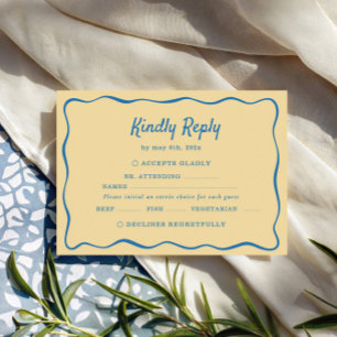 Cartão RSVP Casamento Listrado Amarelo e Azul