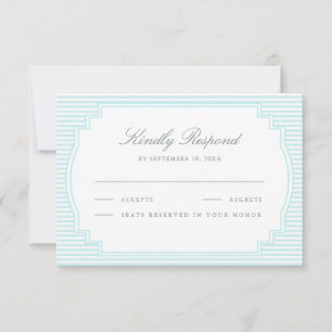 Cartão RSVP Casamento Listrado Azul Pastel Clássico