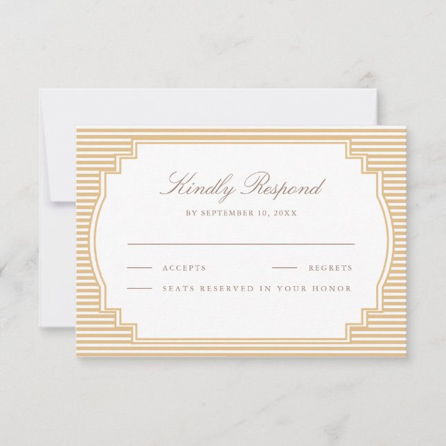 Cartão RSVP Casamento Listrado Bege Clássico (Frente)