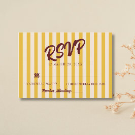 Cartão RSVP Casamento Listrado com Bege Desbotado e Borgonha R