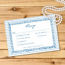 Cartão RSVP Casamento Listrado de Aquarela Azul Caprichoso