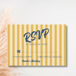 Cartão RSVP Casamento Listrado de Azul Meia-Noite e Bege Suave