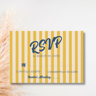 Cartão RSVP Casamento Listrado de Azul Meia-Noite e Bege Suave