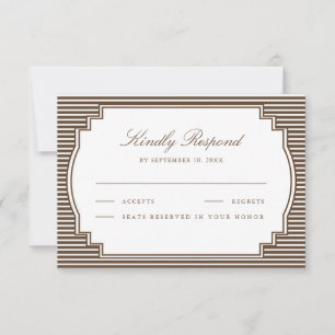 Cartão RSVP Casamento Listrado de Marrom Chocolate