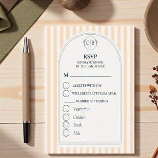 Cartão RSVP Casamento Listrado de Pêssego e Creme 
