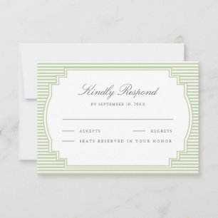 Cartão RSVP Casamento Listrado em Verde Salvia Clássico