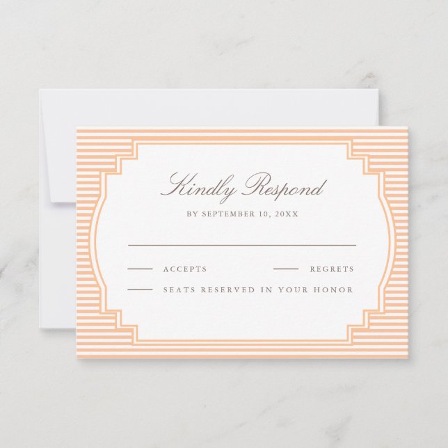 Cartão RSVP Casamento Listrado Laranja Clássico (Frente)
