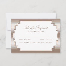 Cartão RSVP Casamento Listrado Marrom Mocha Clássico