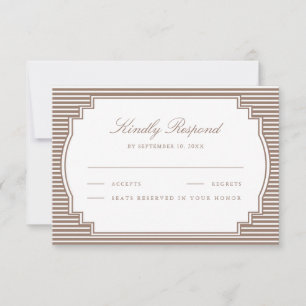 Cartão RSVP Casamento Listrado Marrom Mocha Clássico 