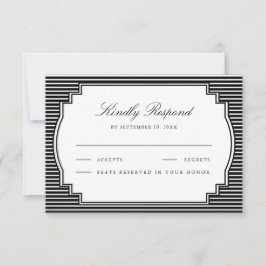 Cartão RSVP Casamento Listrado Preto e Branco