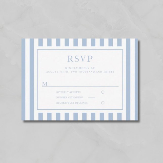 Cartão RSVP Casamento Listras Azul Pó Moderno  (Modern Powder Blue Stripes Wedding RSVP Card)