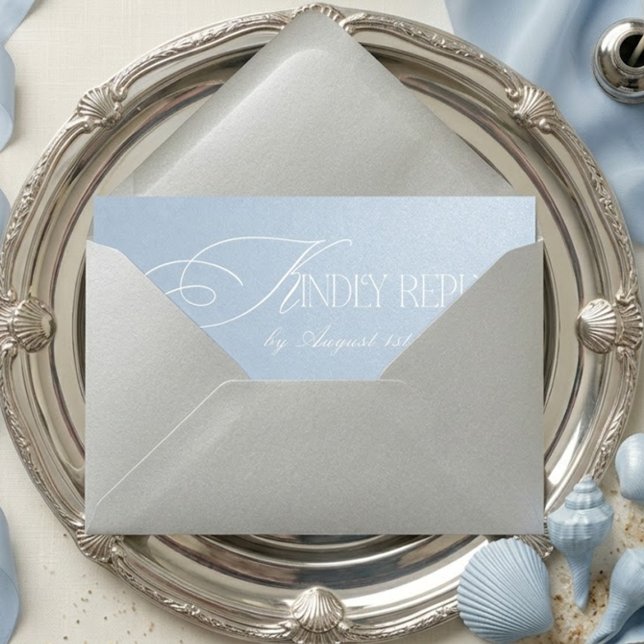Cartão RSVP Casamento Luxo Azul Oceano QR CODE (Criador carregado)
