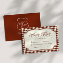 Cartão RSVP Casamento Luxuoso Antigo Marfim Vinho Vintage