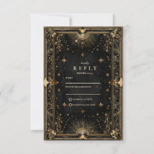 Cartão RSVP Casamento Luxuoso Celestial à Meia-Noite