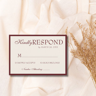 Cartão RSVP Casamento Luxuoso Clássico em Creme e Borgonha