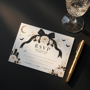 Cartão RSVP Casamento Luxuoso com Laço Preto Gótico