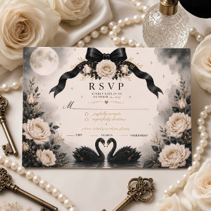 Cartão RSVP Casamento Luxuoso Gótico com Laço Preto