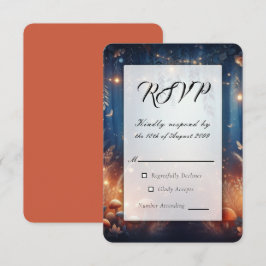 Cartão RSVP Casamento Mágico com Luzes de Fadas e Floresta ao