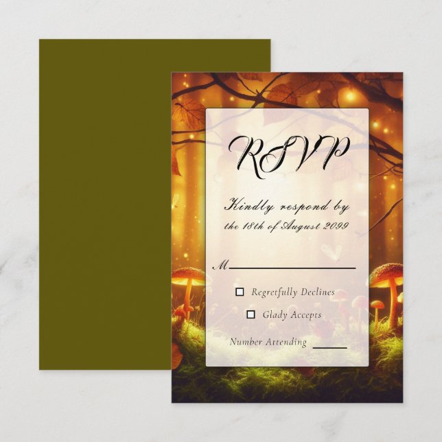 Cartão RSVP Casamento Mágico de Fairytale Forest (Frente/Verso)