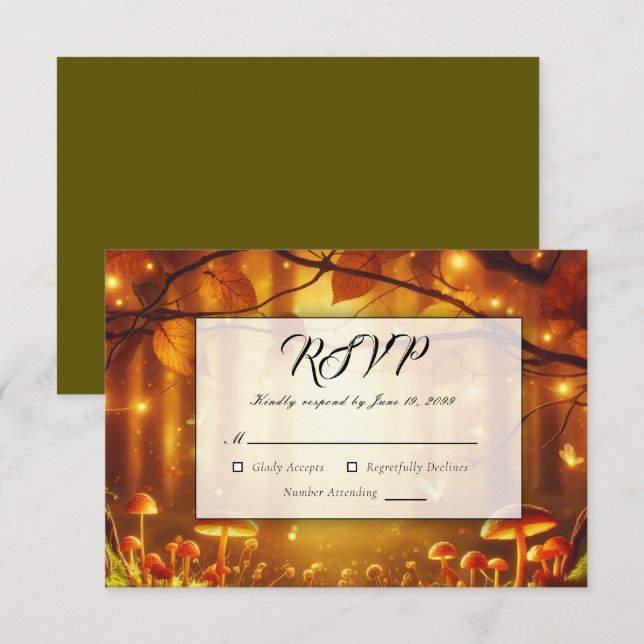 Cartão RSVP Casamento Mágico de Fairytale Forest (Frente/Verso)