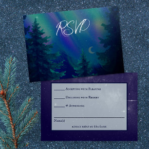 Cartão RSVP Casamento Mágico Momento Floresta Luzes do Norte