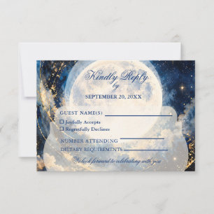 Cartão RSVP Casamento Mágico sob a Lua Cheia Romântica Azul Me