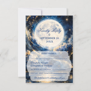 Cartão RSVP Casamento Mágico sob a Lua Cheia Romântica Azul Me