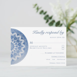 Cartão RSVP Casamento Mandala de Renda Azul