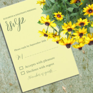 Cartão RSVP Casamento Manteiga Amarelo e Sage Minimalista