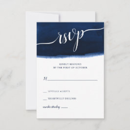 Cartão RSVP Casamento marinho Blue Watercolor