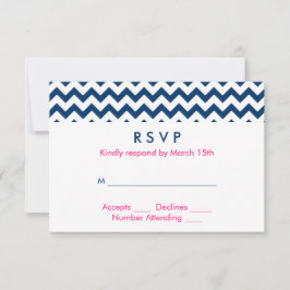 Cartão RSVP Casamento marinho e Chevron Rosa