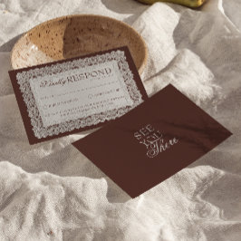 Cartão RSVP Casamento Marrom Chocolate Clássico com Renda Dinh