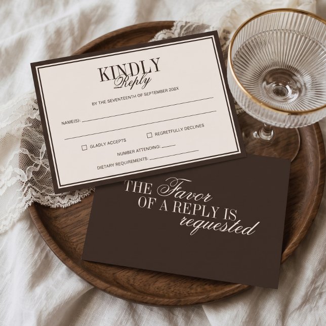 Cartão RSVP Casamento Marrom Creme Clássico Sofisticado (Criador carregado)