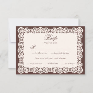Cartão RSVP Casamento Marrom Marfim em Renda Vintage