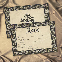 Cartão RSVP Casamento Medieval em Pergaminho Gótico Até a Mort
