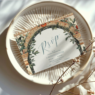 Cartão RSVP Casamento mediterrânico Ilustrado