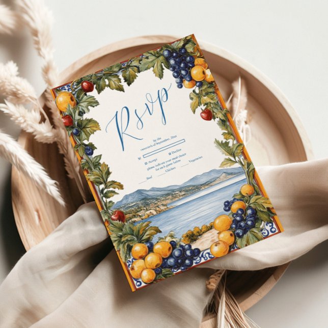 Cartão RSVP Casamento mediterrânico Ilustrado (Criador carregado)