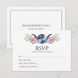 Cartão RSVP Casamento Metafísico Floral de Rosas Rosa de Fase