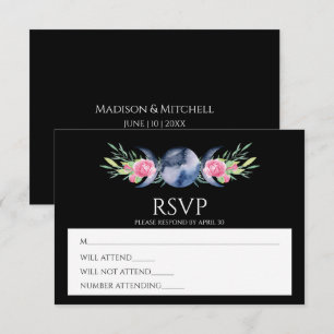 Cartão RSVP Casamento Metafísico Floral de Rosas Rosa de Fase