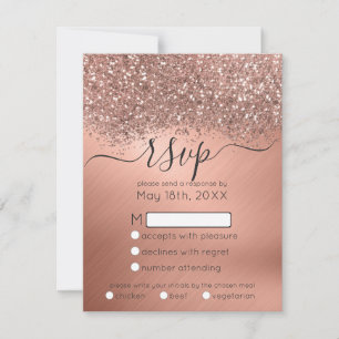 Cartão RSVP Casamento Metálico de Confetti, Rosa e Dourado de