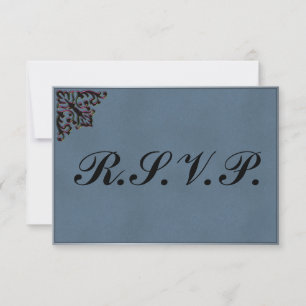 Cartão RSVP Casamento Metálico Teal e Crimson