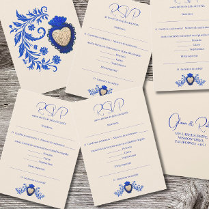 Cartão RSVP Casamento Mexicano do Coração do Milagro Azul Espa