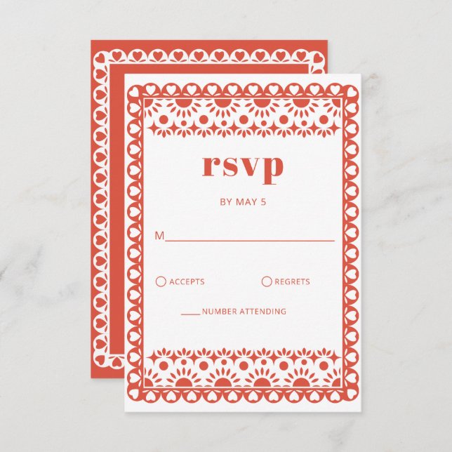 Cartão RSVP Casamento Mexicano Fiesta Red Papel Picado Boho (Frente/Verso)