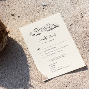 Cartão RSVP Casamento minimalista ao ar livre com pinheiro de 