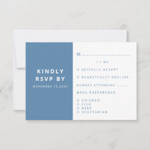 Cartão RSVP Casamento Minimalista Azul e Elegante Moderno