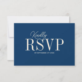 Cartão RSVP Casamento Minimalista Azul Naval Elegante