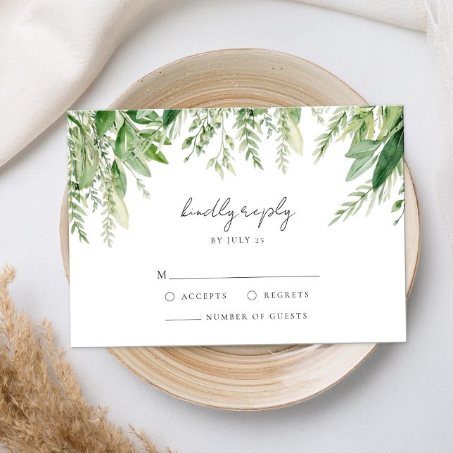 Cartão RSVP Casamento Minimalista Boho Greenery (Criador carregado)
