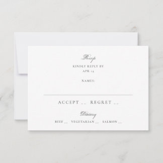 Cartão RSVP Casamento Minimalista Branco Cinza Clássico