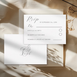 Cartão RSVP Casamento Minimalista Cinza e Branco